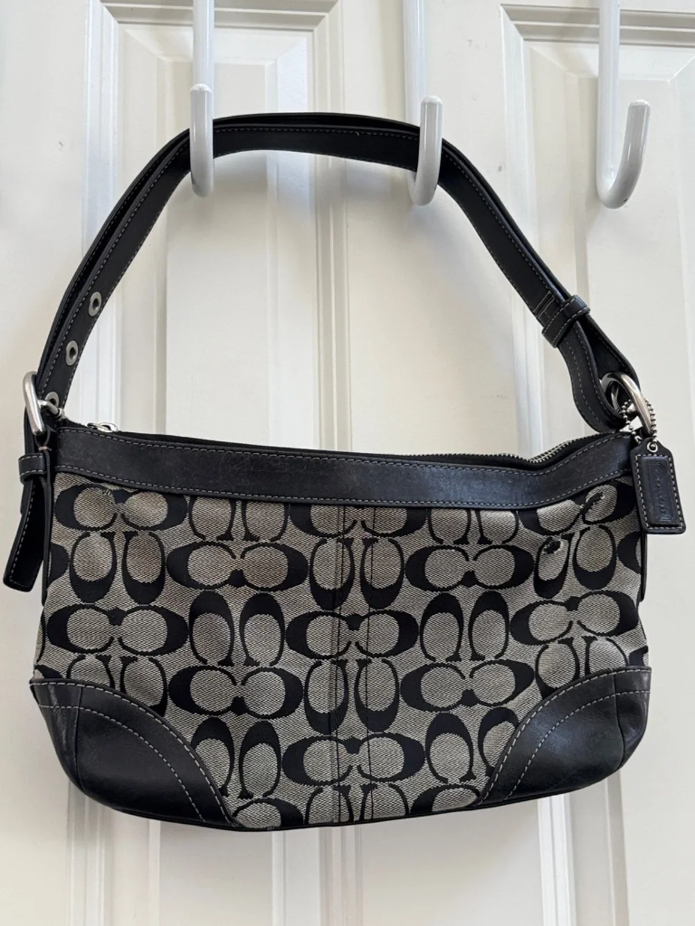 Coach Vintage Black and Gray Signature Jacquard Shoulder Bag